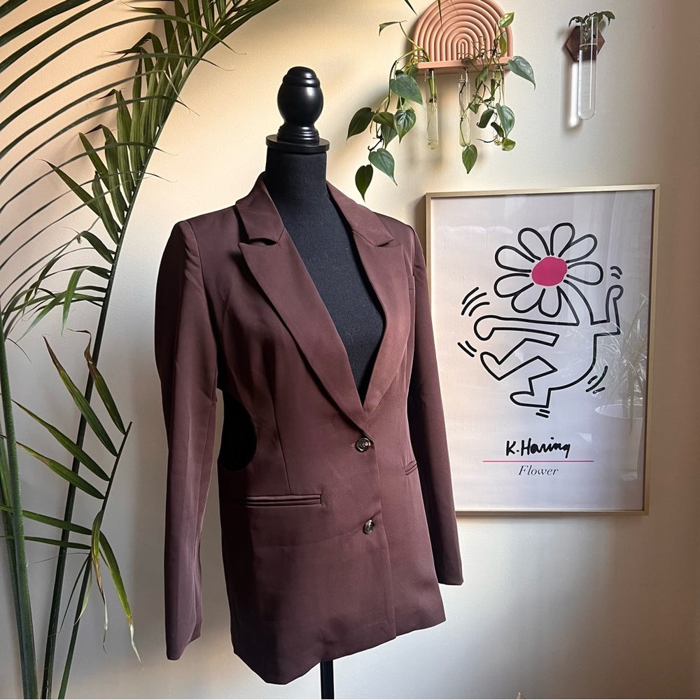 Brown Cutout Blazer Jacket